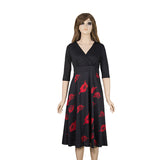 European And American Fashion Mid-Sleeve V-Neck Waist Printing Plus Size Dress