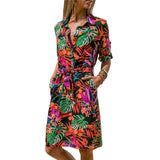 Colorful striped waistband long sleeve shirt dress
