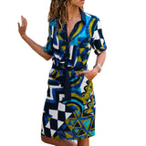 Colorful striped waistband long sleeve shirt dress