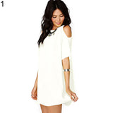 Women's Fashion Summer Sexy Off Shoulder Chiffon Short Sleeve T-Shirt Tops Mini Dress