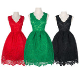 Sexy Women's Sleeveless Hollow Lace Patchwork A-Line Slim Dress Prom Party