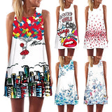 Sexy Girl Women Round Neck Sleeveless Digital Printing A-Line Summer Mini Dress