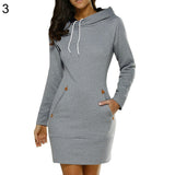 Casual Women Winter Warm Hooded Pocket Long Sleeve Slim Mini Dress Sportswear - ENSEIGNE DENIS
