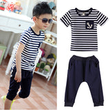 Kids Boy's Summer Clothing Navy Stripe Short Sleeve T-shirt Pants Tracksuit