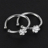 Small Thin 5 Rhinestones Flower Nose Hoop Stud Ring Body Piercing Jewelry