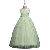 Flower Embroidered Sleeveless Kids Girl Formal Pageant Party Long Princess Dress