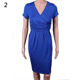 Women's Fashion Tunic Short Sleeve V-neck Dress Stretchy Sexy Bodycon Dresses - ENSEIGNE DENIS