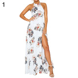 Lady Vintage Floral Print Sleeveless Sexy Backless Side Split Evening Maxi Dress - ENSEIGNE DENIS