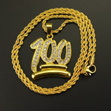 Men Hip Hop Twist Chain Rhinestone Number 100 Pendant Necklace Street Jewelry - ENSEIGNE DENIS