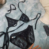 Summer Sexy Women Flower Lace Halter Cross Harness Bra Panties Bra Set Underwear