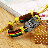 Unisex "I LOVE JESUS" Faux Leather Bangle Hemp Rope Chain Adjustable Bracelet - ENSEIGNE DENIS