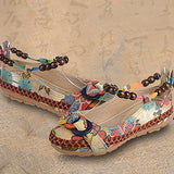 Women Ethnic Lace Up Beading Round Toe Comfortable Flats Colorful Loafers Shoes