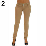 Women Sexy Solid Color Button Skinny Stretchy Leggings Treggings Pants Trousers