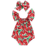 Lovely Watermelon Infant Baby Girls Romper Jumpsuit Headband Outfit Clothes Set