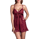 Sexy Women See-through Lace Embroidered Sling Dress Sleepwear Nightdress + Thong