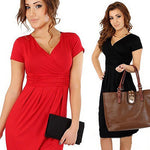 Women's Fashion Tunic Short Sleeve V-neck Dress Stretchy Sexy Bodycon Dresses - ENSEIGNE DENIS