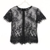 Fashion Women See-through Lace T-shirt Short Sleeve Crop Top Hollow Out Blouse