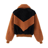 Patchwork Color Long Sleeve Fur Velvet Jacket Coat