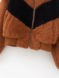 Patchwork Color Long Sleeve Fur Velvet Jacket Coat