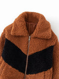 Patchwork Color Long Sleeve Fur Velvet Jacket Coat