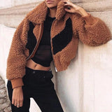 Patchwork Color Long Sleeve Fur Velvet Jacket Coat