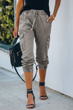 Women Fashion Gray Drawstring Cargo Pocketed Joggers