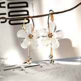 Korean Women Camellia Flower Long Tassel Rhinestone Party Leaverback Earrings
