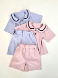 Pink Summer Lounge Set Peter Pan Collar Unisex Pyjama 2 Piece