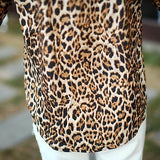 Women Leopard Print Long Sleeve Chiffon Loose Shirt Pockets Button Down Top