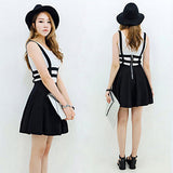 Women's Sexy Pleated Suspender Skirt Brace Hollow Out Bandage Mini Skater Dress