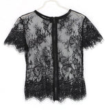 Fashion Women See-through Lace T-shirt Short Sleeve Crop Top Hollow Out Blouse