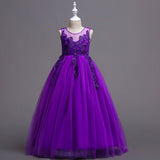 Flower Embroidered Sleeveless Kids Girl Formal Pageant Party Long Princess Dress