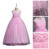 Flower Embroidered Sleeveless Kids Girl Formal Pageant Party Long Princess Dress