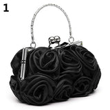 Women Fashion Rose Flower Pattern Clutch Bag Evening Party Bridal Handbag