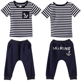 Kids Boy's Summer Clothing Navy Stripe Short Sleeve T-shirt Pants Tracksuit