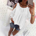 Women Hollow Sleeve Shirt Summer Solid Color Blouse Casual Back Strap Top