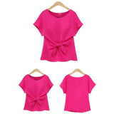 Women Ladies Fashion Short Sleeve Bow Solid Color Casual Tops Blouse T-Shirt