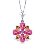 2.43 Carat 14K Solid White Gold Necklace Natural Pink Topaz Citrine