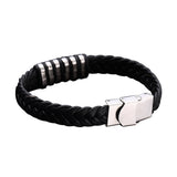 Braided Faux Leather Wristband Titanium Steel Men Bracelet Punk Bangle Jewelry