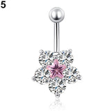 Women Rhinestone Flower Belly Button Navel Ring Bar Body Piercing Jewelry Charm