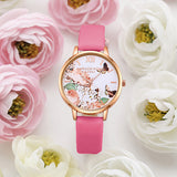 Women's Casual Butterfly Flower Faux Leather Strap Roman Numeral Wrist Watch