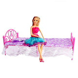 Plastic Miniatures Bedroom Furniture Single Bed for Barbie Dolls Dollhouse