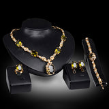 Retro Women Zircon Waterdrop Pendant Necklace Ring Earrings Bracelet Jewelry Set