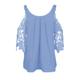 Women Hollow Sleeve Shirt Summer Solid Color Blouse Casual Back Strap Top - ENSEIGNE DENIS