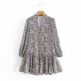 Printed Long Sleeve Multi-layer Party Dress