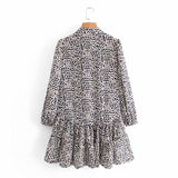 Printed Long Sleeve Multi-layer Party Dress