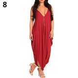 Women Summer Fashion Solid Color Harem Overall Romper Loose Casual Jumpsuit