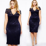 Women Fashion Sexy Hollow Out Lace Plus Size V-neck Vestidos Summer Dress - ENSEIGNE DENIS