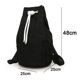 Men's Solid Color Drawstring Canvas Large Capacity Bucket Bag Casual Backpack