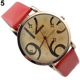 Women's Casual Flower Big Numbers Dial Faux Leather Strap Quartz Wrist Watch